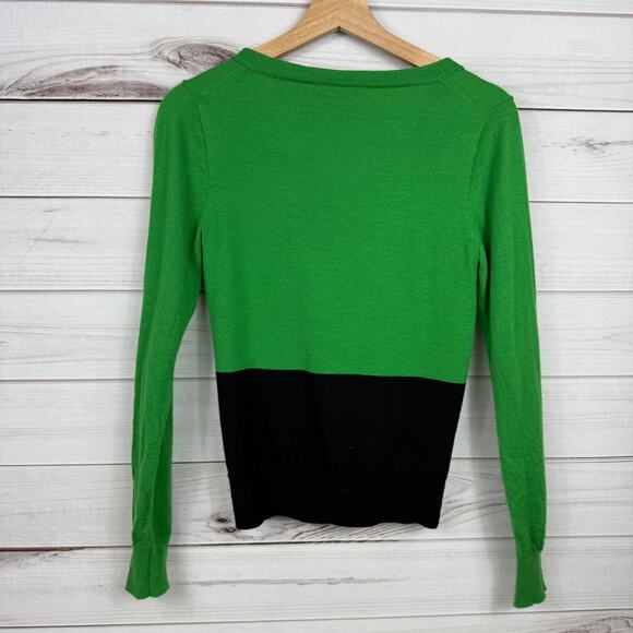J. Crew Color Block Green Merino Wool Cardigan Womens Small - Picture 5 of 7